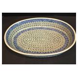 Pretty Hand Made Polish Pottery Oval Serving Dish