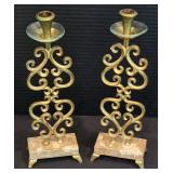 Pair of Israeli Brass & Marble Candlesticks