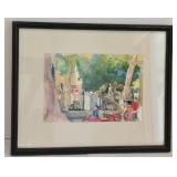 Original Signed Cerda Watercolor Cafe Scene