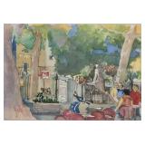 Original Signed Cerda Watercolor Cafe Scene