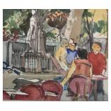 Original Signed Cerda Watercolor Cafe Scene