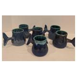 Six Wylie Whale Tail Pottery Mugs