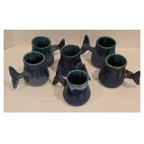 Six Wylie Whale Tail Pottery Mugs