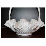 Fenton Hobnail Milk Glass Basket