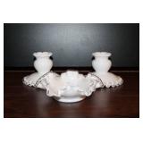 Fenton Silver Crest Milk Glass Bowl & Candlesticks