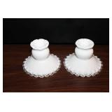 Fenton Silver Crest Milk Glass Bowl & Candlesticks