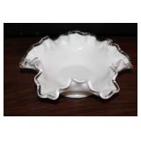 Fenton Silver Crest Milk Glass Bowl & Candlesticks