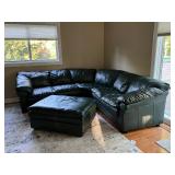 Beautiful Dark Hunter Green Sealy Leather Corner-Sectional Sofa w/ Ottoman