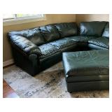 Beautiful Dark Hunter Green Sealy Leather Corner-Sectional Sofa w/ Ottoman