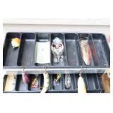 Vintage UMCO 173AS Tackle Box and Contents…Hot-Shot S-M2, Kautzky Lazy Ike,  Heddon Wood Cobra and More