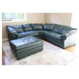 Beautiful Dark Hunter Green Sealy Leather Corner-Sectional Sofa w/ Ottoman