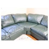 Beautiful Dark Hunter Green Sealy Leather Corner-Sectional Sofa w/ Ottoman