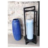 Interior Decor…Candle Metal Art, Ceramic Vessel, Blue Glass Jar Vase