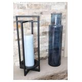 Interior Decor…Candle Metal Art, Ceramic Vessel, Blue Glass Jar Vase