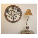 Interior Home DeCor...Metal/Wood Floral Wall Art and Bamboo-Style Slim Table Nightstand Lamp...
