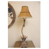 Interior Home DeCor...Metal/Wood Floral Wall Art and Bamboo-Style Slim Table Nightstand Lamp...