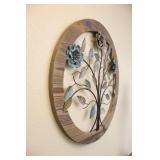 Interior Home DeCor...Metal/Wood Floral Wall Art and Bamboo-Style Slim Table Nightstand Lamp...