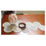 Table Desk DeCor…Pier 1 Beaded Table Runner w/Shelled-Filled Pedestal Fish Pole