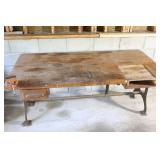 Antique Cast Iron-Legged Solid Wood Work Bench Sewing Crafting Table w/Vise…