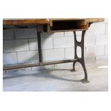 Antique Cast Iron-Legged Solid Wood Work Bench Sewing Crafting Table w/Vise…