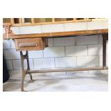 Antique Cast Iron-Legged Solid Wood Work Bench Sewing Crafting Table w/Vise…