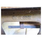 Antique Cast Iron-Legged Solid Wood Work Bench Sewing Crafting Table w/Vise…