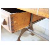 Antique Cast Iron-Legged Solid Wood Work Bench Sewing Crafting Table w/Vise…