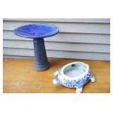 Lawn & Garden DeCor...Ceramic Two-Piece Birdbath, Turtle Planter