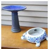 Lawn & Garden DeCor...Ceramic Two-Piece Birdbath, Turtle Planter