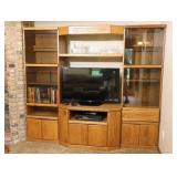 Three-Section Solid Oak Entertainment Center Book Shelf Storage Unit Adjustable Shelves…