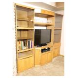 Three-Section Solid Oak Entertainment Center Book Shelf Storage Unit Adjustable Shelves…