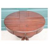 1950”s Duncan Phyfe Federal Style Pedestal Mahogany Drum Table w/Claw Feet Caps…