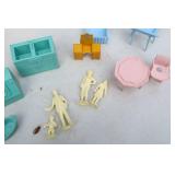 1960’s Original Marx Dollhouse Furniture, Family, Figures Etc
