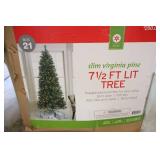 Holiday DeCor…7 1/2 Foot Virginia Slim Pine Christmas Tree w/400 Clear Mini Lights…