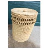 Round Covered Wicker Laundry Basket, Bamboo-Style Child’s Flip-Top Trunk
