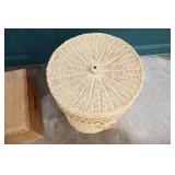Round Covered Wicker Laundry Basket, Bamboo-Style Child’s Flip-Top Trunk