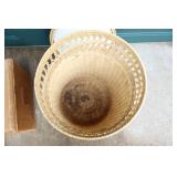 Round Covered Wicker Laundry Basket, Bamboo-Style Child’s Flip-Top Trunk