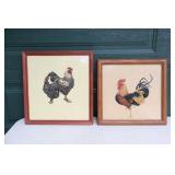 Framed Vintage Needlework Roosters