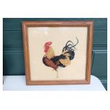 Framed Vintage Needlework Roosters