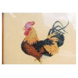 Framed Vintage Needlework Roosters