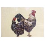 Framed Vintage Needlework Roosters