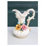 Vintage Ceramic Vase Pitcher with Relief Rose Made in Italy