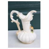 Vintage Ceramic Vase Pitcher with Relief Rose Made in Italy