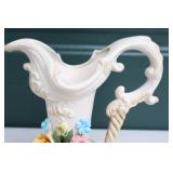 Vintage Ceramic Vase Pitcher with Relief Rose Made in Italy