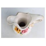 Vintage Ceramic Vase Pitcher with Relief Rose Made in Italy