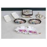 Collectible Porcelain China… Japan Nippon Porcelain Moriage Dragonware Chinoiserie Dresser Vanity Box Dish, Miniature Tea Set Etc.