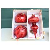 Holiday DeCor Christmas…Large Ornament Set of Three Red Glitter Ornaments