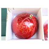 Holiday DeCor Christmas…Large Ornament Set of Three Red Glitter Ornaments
