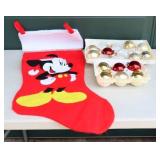 Holiday DeCor Christmas…Bulbs Red and Gold, Large Mickey Mouse Stocking