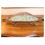 Home DeCor Hammered Metal Tin Bowl Centerpiece W/Glass Gems…